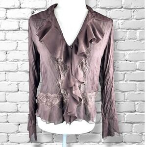 Vintage Y2K Brown Ruffle Top Womens Size Small Fairy Grunge Chiffon Boho Indie